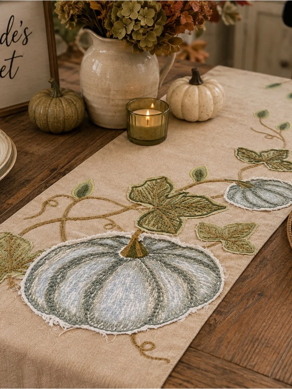 Noble Excellence Pumpkin Runner 14 x 72 Embroidered Fall Thanksgiving